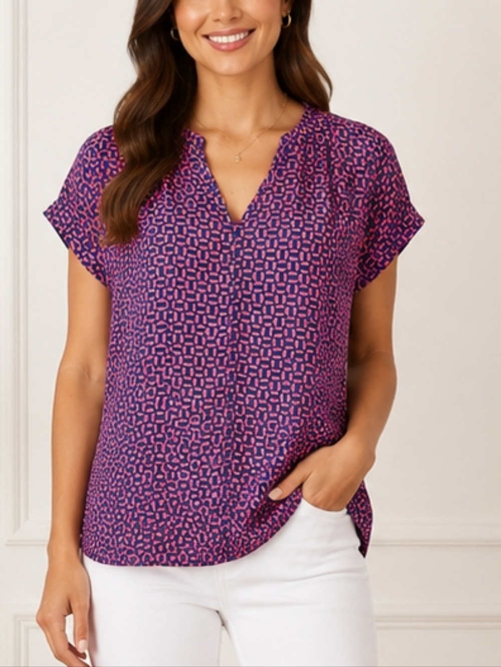 JCP Women’s Geometric Print Blouse – Size Large - Picture 1 of 11